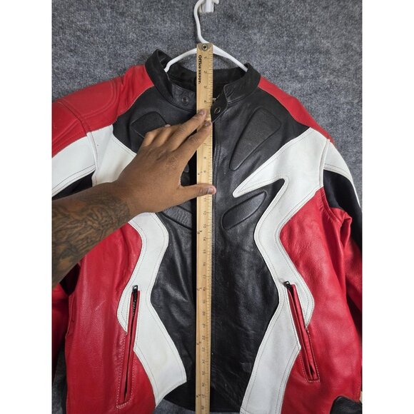 Joe Rocket Leather Motorcycle Jacket Mens 52 Red Black White Racing Armored - Picture 8 of 13